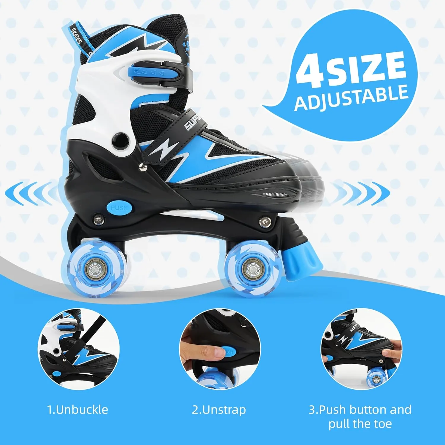 Adjustable Roller Skates Boys Kids Ages 5-8 8-12 Roller Skates Girls with Light up Wheels, Fun Rollerskate for Youth Toddlers