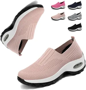 Air Cushion Slip On Walking Shoes,with Arch Support Non-Slip Orthopedic Stretch Walking Shoes,Slip-On Platform Mesh Stretch Wedge Sneakers