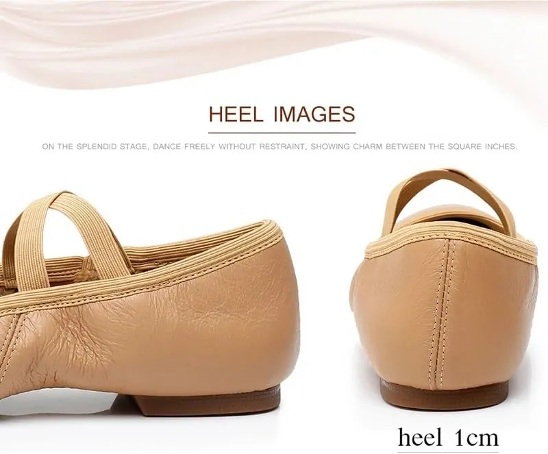 Ballet Shoes Genuine Leather Jazz Shoes Jazz Dance Shoes Tan Black Antiskid Sole Adults Dance Sneakers for Girls Women Dance Shoes(Black Rubber Sole,34)