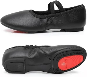Ballet Shoes Genuine Leather Jazz Shoes Jazz Dance Shoes Tan Black Antiskid Sole Adults Dance Sneakers for Girls Women Dance Shoes(Black Rubber Sole,34)