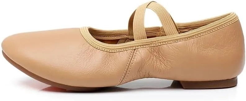 Ballet Shoes Genuine Leather Jazz Shoes Jazz Dance Shoes Tan Black Antiskid Sole Adults Dance Sneakers for Girls Women Dance Shoes(Black Rubber Sole,34)