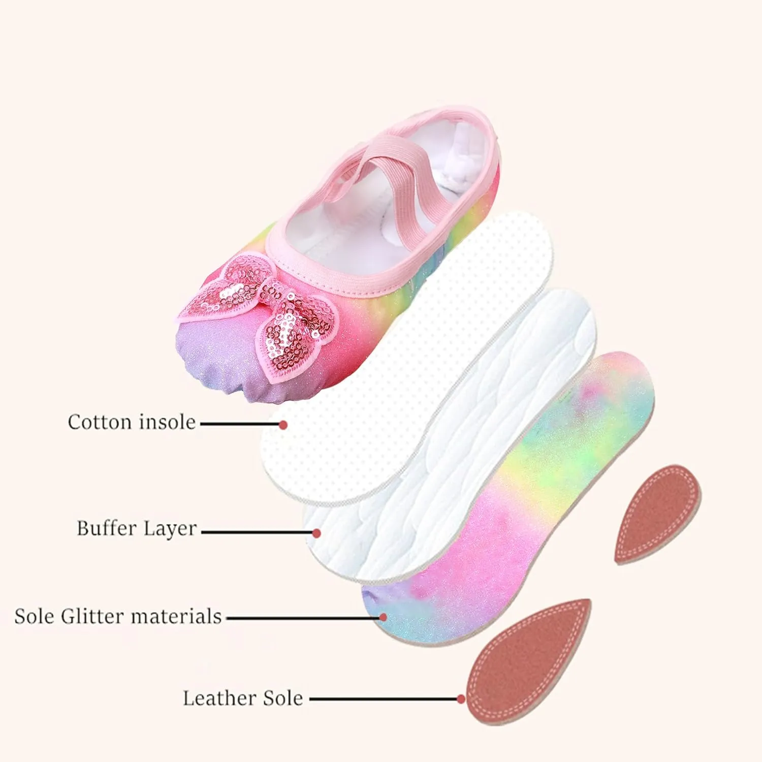 Ballet Shoes Glitter Split-Sole for Girls Toddler Dance Slippers with Elastic Laces for (Toddler/Little Kid/Big Kid)