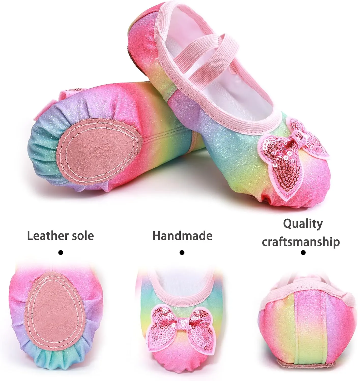 Ballet Shoes Glitter Split-Sole for Girls Toddler Dance Slippers with Elastic Laces for (Toddler/Little Kid/Big Kid)