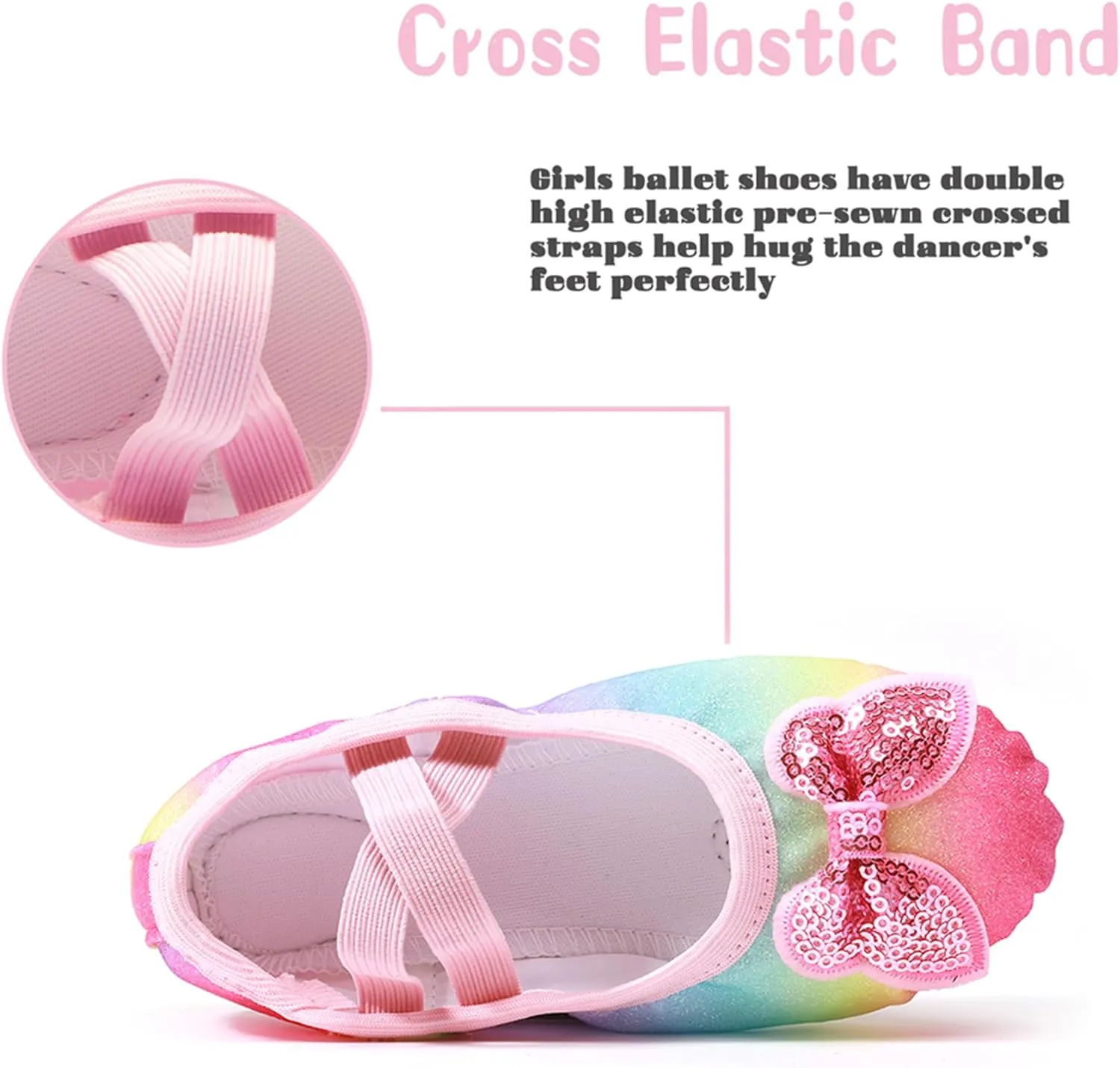 Ballet Shoes Glitter Split-Sole for Girls Toddler Dance Slippers with Elastic Laces for (Toddler/Little Kid/Big Kid)