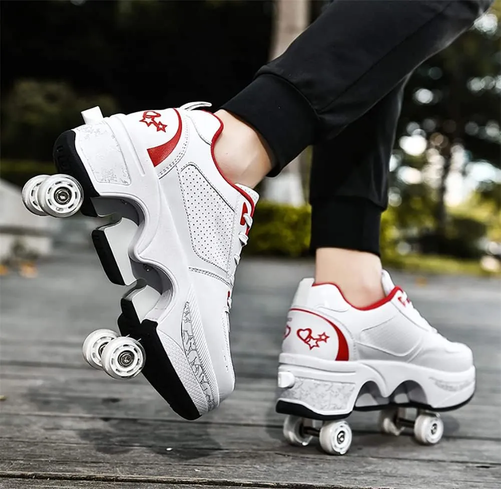 Deformation Roller Shoes Male and Female Skating Shoes 2-in-1 Parkour Shoes/Inline Roller Skating Shoes Invisible Roller Skate with Double-Row Deform Wheel Outdoor Sports Kick Rollershoes