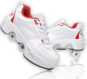 Deformation Roller Shoes Male and Female Skating Shoes 2-in-1 Parkour Shoes/Inline Roller Skating Shoes Invisible Roller Skate with Double-Row Deform Wheel Outdoor Sports Kick Rollershoes