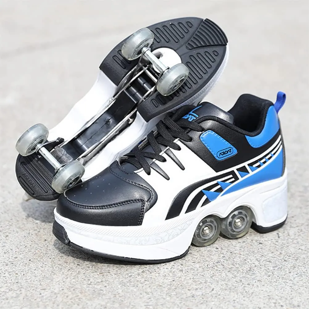 Deformation Roller Shoes Male and Female Skating Shoes 2-in-1 Parkour Shoes/Inline Roller Skating Shoes Invisible Roller Skate with Double-Row Deform Wheel Outdoor Sports Kick Rollershoes