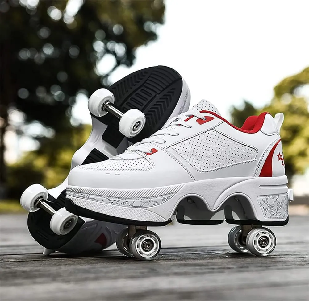 Deformation Roller Shoes Male and Female Skating Shoes 2-in-1 Parkour Shoes/Inline Roller Skating Shoes Invisible Roller Skate with Double-Row Deform Wheel Outdoor Sports Kick Rollershoes
