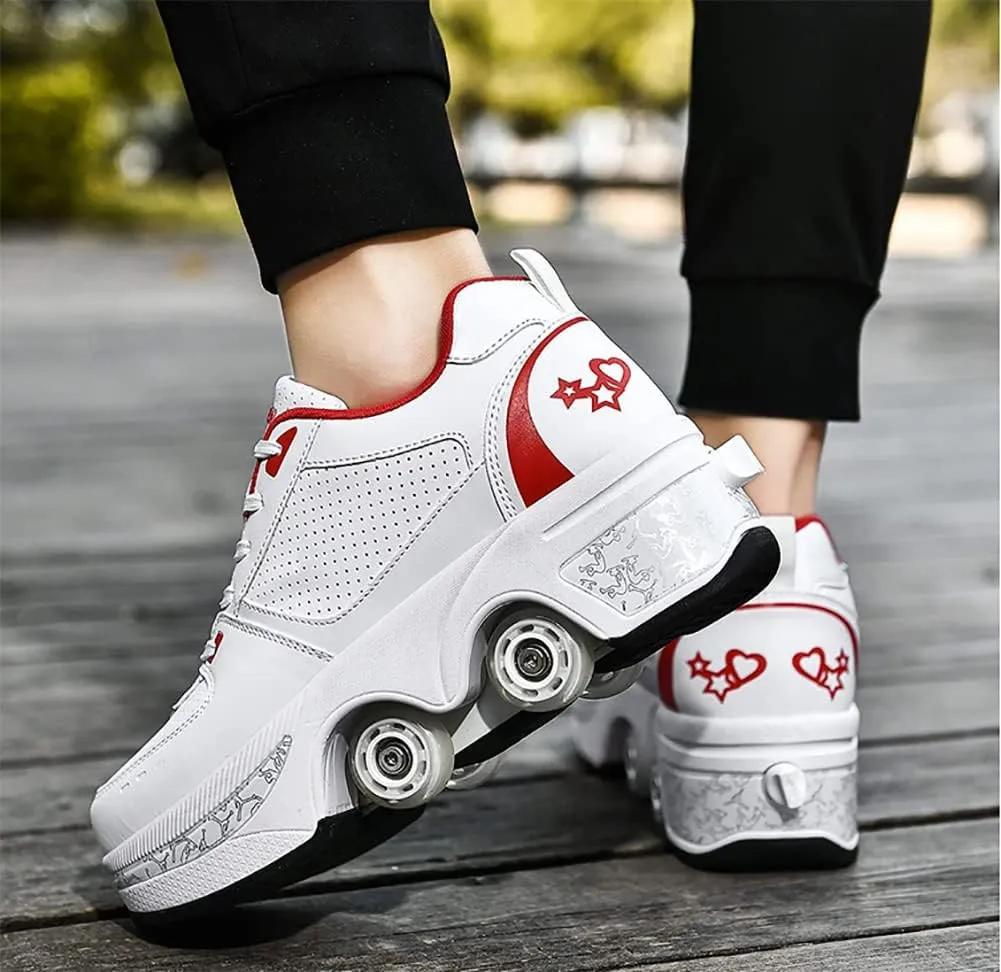 Deformation Roller Shoes Male and Female Skating Shoes 2-in-1 Parkour Shoes/Inline Roller Skating Shoes Invisible Roller Skate with Double-Row Deform Wheel Outdoor Sports Kick Rollershoes