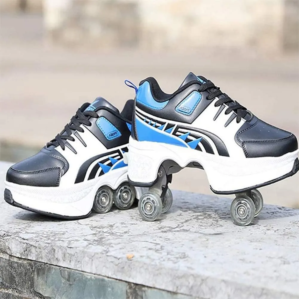 Deformation Roller Shoes Male and Female Skating Shoes 2-in-1 Parkour Shoes/Inline Roller Skating Shoes Invisible Roller Skate with Double-Row Deform Wheel Outdoor Sports Kick Rollershoes