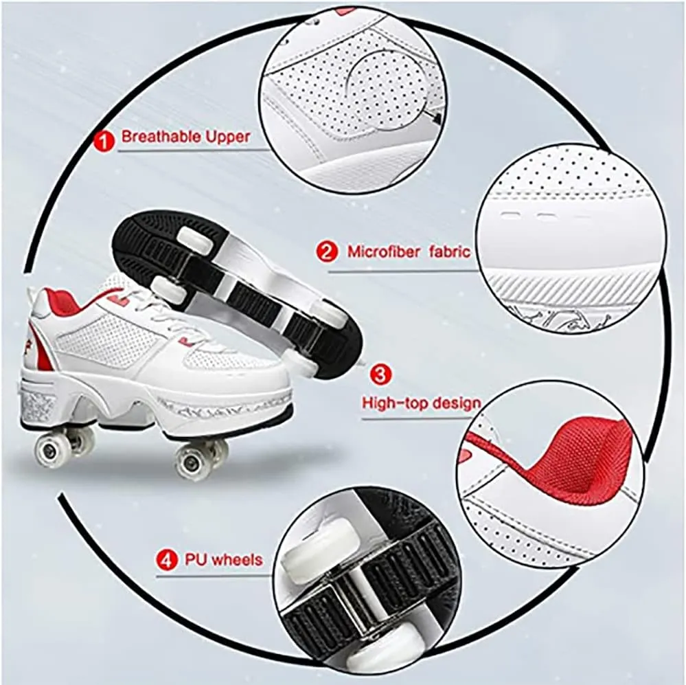 Deformation Roller Shoes Male and Female Skating Shoes 2-in-1 Parkour Shoes/Inline Roller Skating Shoes Invisible Roller Skate with Double-Row Deform Wheel Outdoor Sports Kick Rollershoes