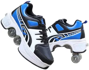 Deformation Roller Shoes Male and Female Skating Shoes 2-in-1 Parkour Shoes/Inline Roller Skating Shoes Invisible Roller Skate with Double-Row Deform Wheel Outdoor Sports Kick Rollershoes