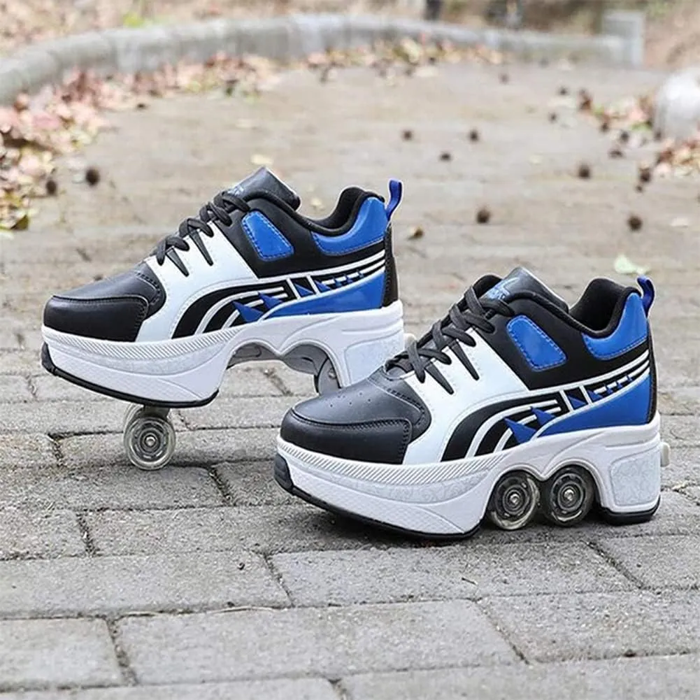 Deformation Roller Shoes Male and Female Skating Shoes 2-in-1 Parkour Shoes/Inline Roller Skating Shoes Invisible Roller Skate with Double-Row Deform Wheel Outdoor Sports Kick Rollershoes