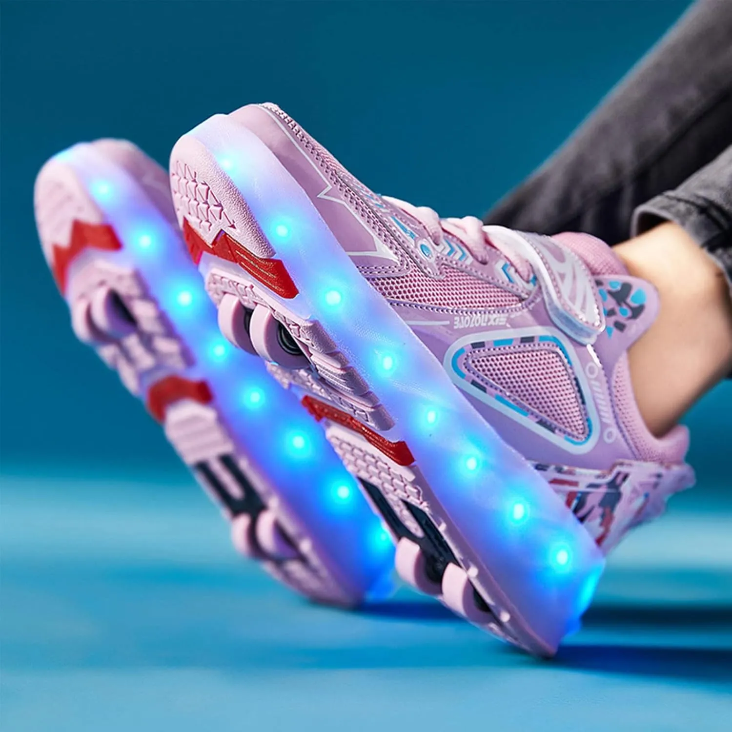 EMDPBD Kids Roller Skates Shoes with USB Chargeable, LED Light Up Roller Shoes with 4 Wheels, Roller Shoes Girls Boys Sneakers Best Gifts,Pink-12.5LittleKid