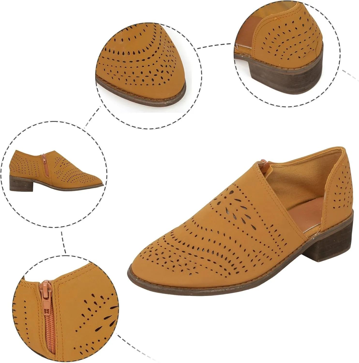 Fall Boots Womens Suede Ankle Boots Low Chunky Stacked Heel Comfy Almond Toe Casual Side V-Cut Slip On Short Boots