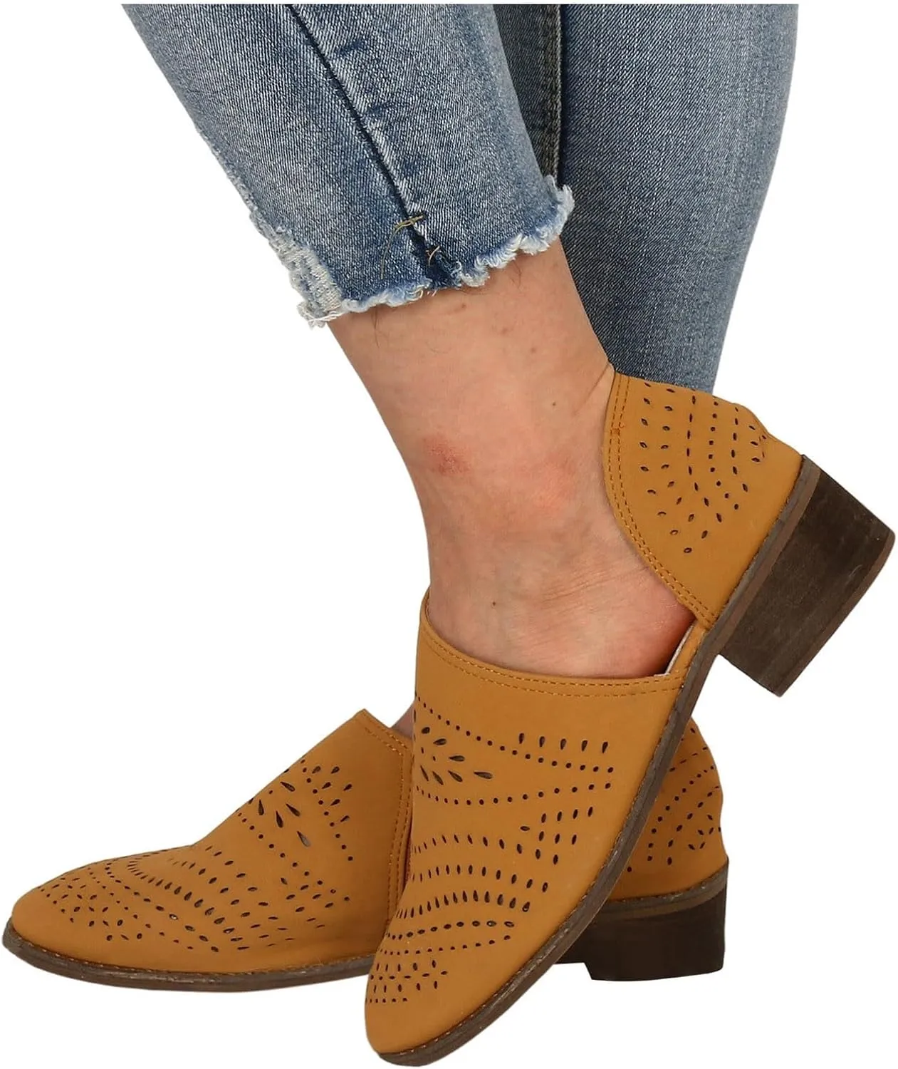 Fall Boots Womens Suede Ankle Boots Low Chunky Stacked Heel Comfy Almond Toe Casual Side V-Cut Slip On Short Boots
