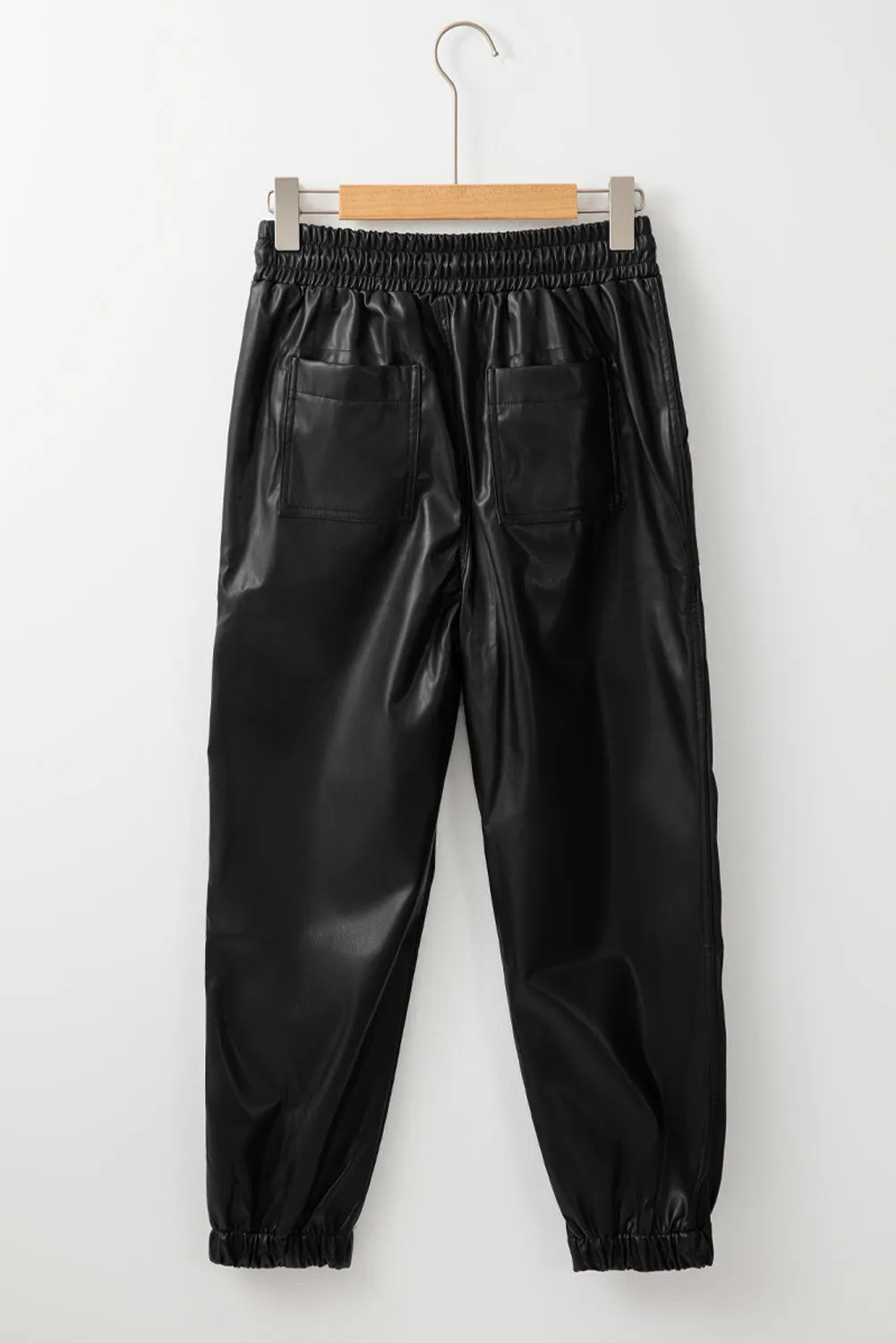 Faux Leather Smocked Waist Joggers