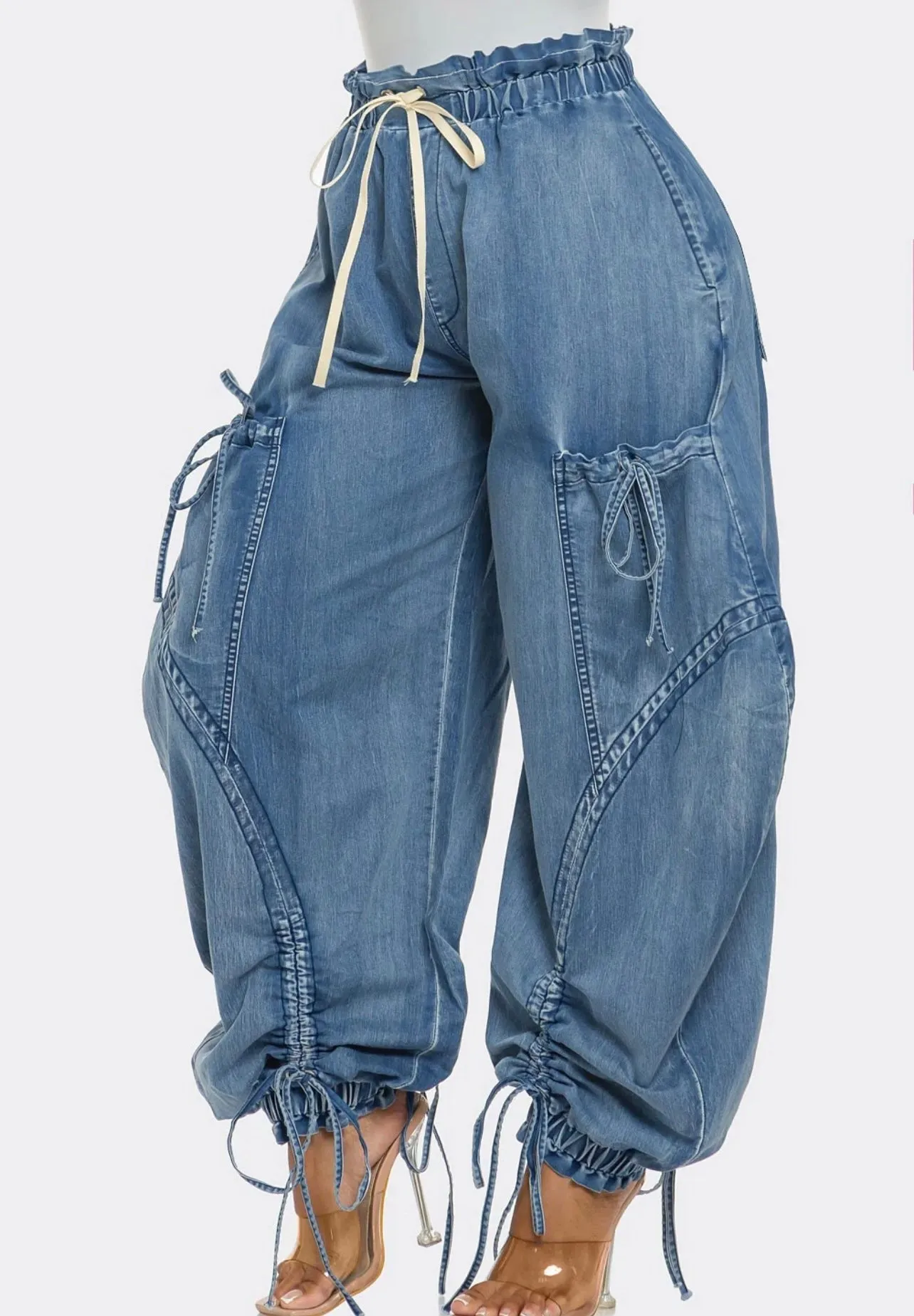 Get Loosed- Medium Washed Denim Drawstring Pant