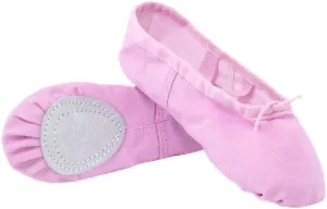 Girls Ballet Shoes Canvas Ballet Dance Slippers for Women Kids Children Classical Practice Split-Sole 5 Colors Adult Flat Dance(Pink,24(15.5cm))