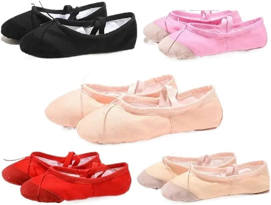 Girls Ballet Shoes Canvas Flat Ballet Dancing Slippers Dance Shoes for Adult Women Kids Children Classic Split-Sole Soft Leather(Multi,34(20.5cm))