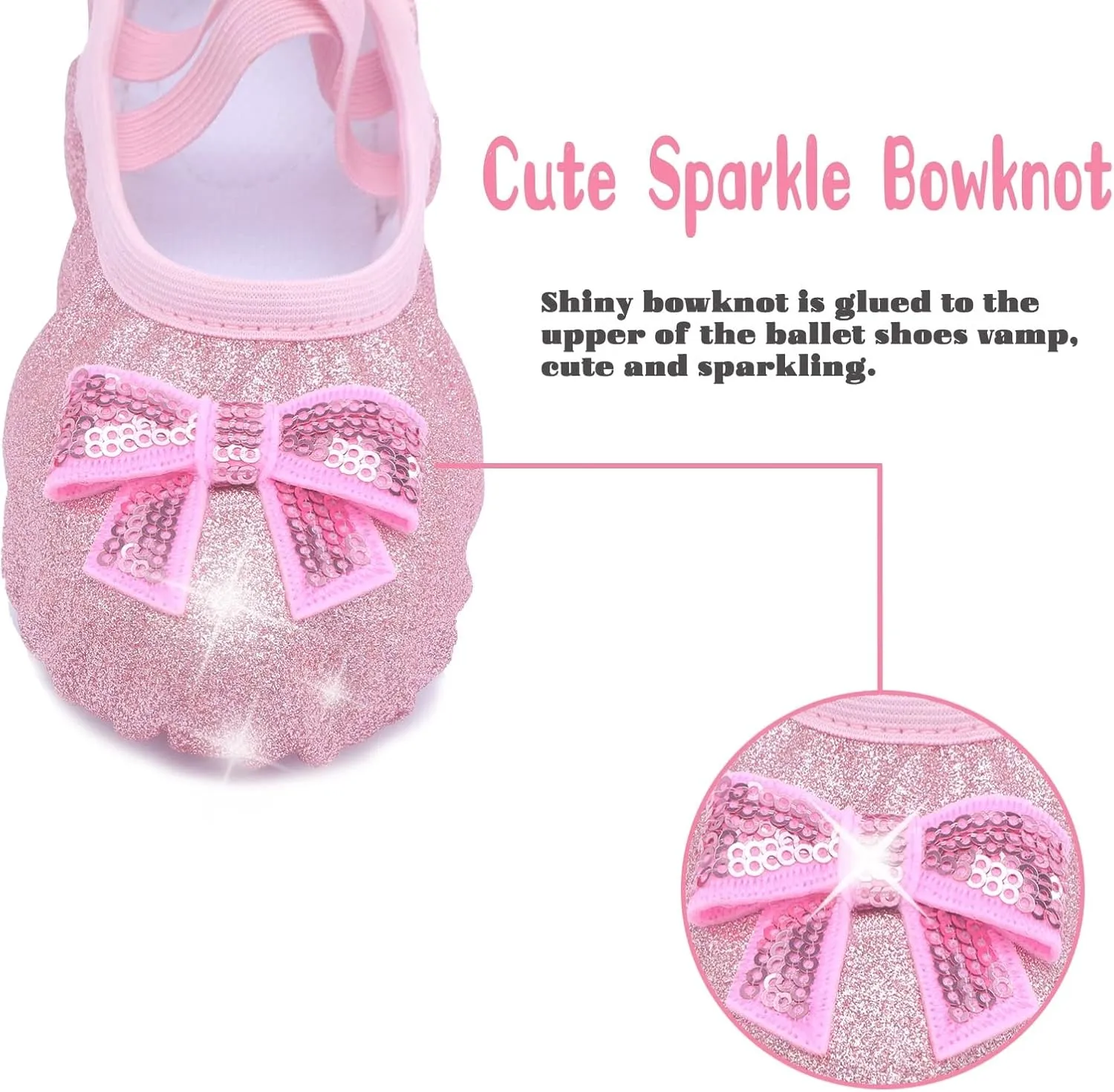 Girls Ballet Shoes Glitter Split-Sole Dance Slippers Toddler Kid Practice Shoes Flats Soft Lightweight with Elastic Laces for Performance Gymnastics Yoga
