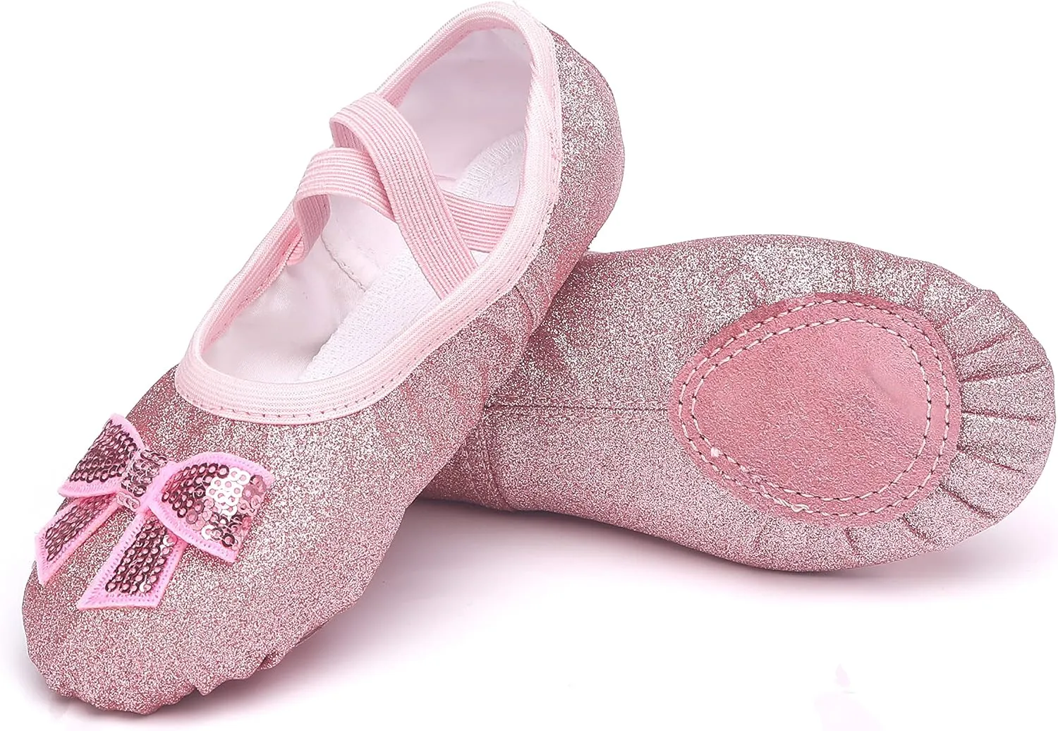 Girls Ballet Shoes Glitter Split-Sole Dance Slippers Toddler Kid Practice Shoes Flats Soft Lightweight with Elastic Laces for Performance Gymnastics Yoga
