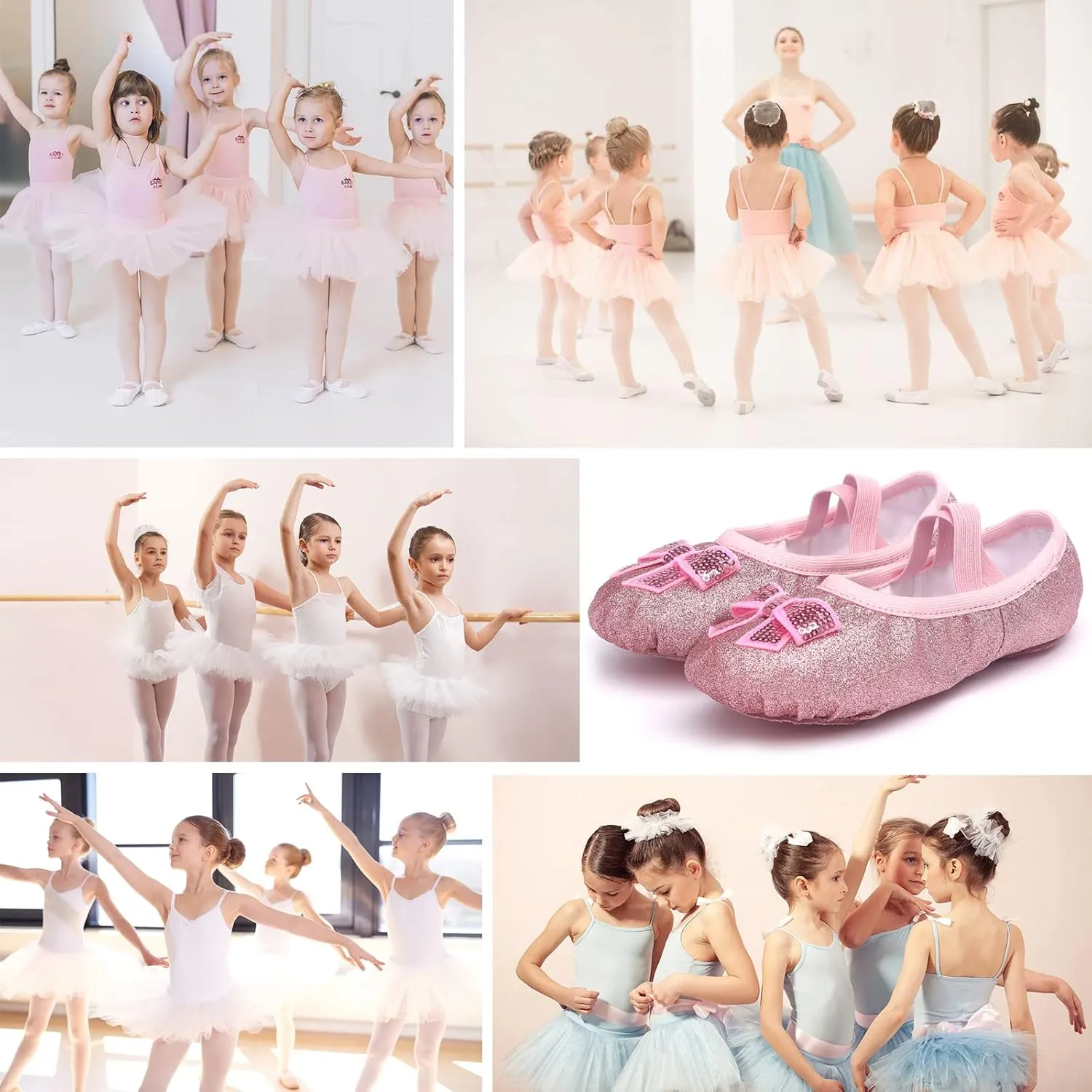 Girls Ballet Shoes Glitter Split-Sole Dance Slippers Toddler Kid Practice Shoes Flats Soft Lightweight with Elastic Laces for Performance Gymnastics Yoga