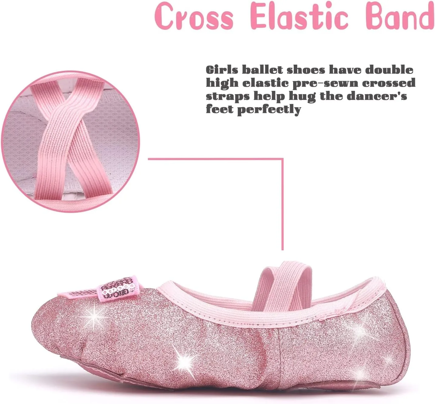 Girls Ballet Shoes Glitter Split-Sole Dance Slippers Toddler Kid Practice Shoes Flats Soft Lightweight with Elastic Laces for Performance Gymnastics Yoga