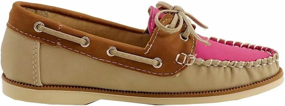 Girl's Fashion Slip On Tan/Pink Boat Shoes Sz: