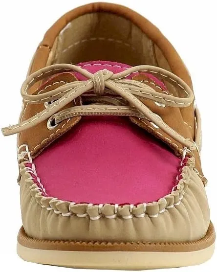 Girl's Fashion Slip On Tan/Pink Boat Shoes Sz: