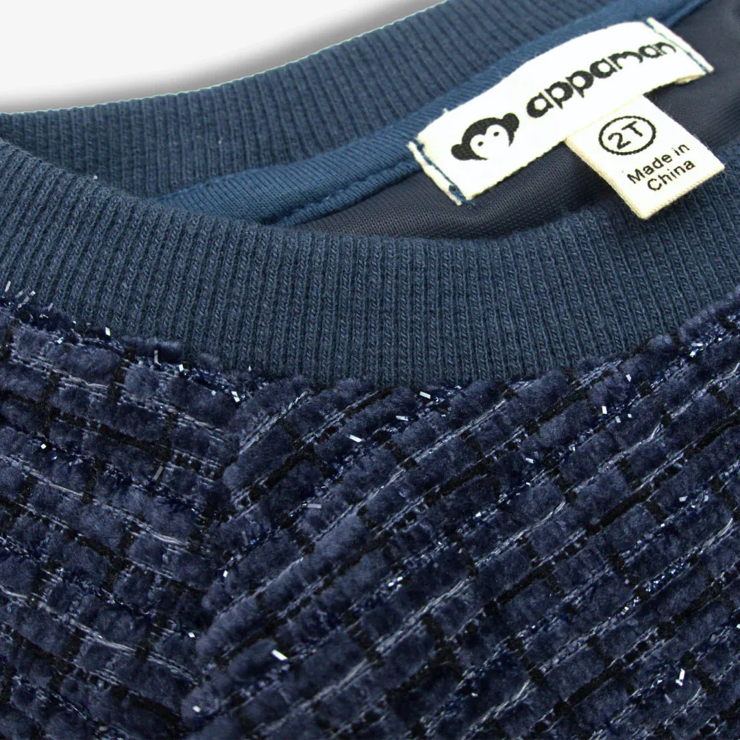 Girls Navy Metallic Velvet Sweatshirt