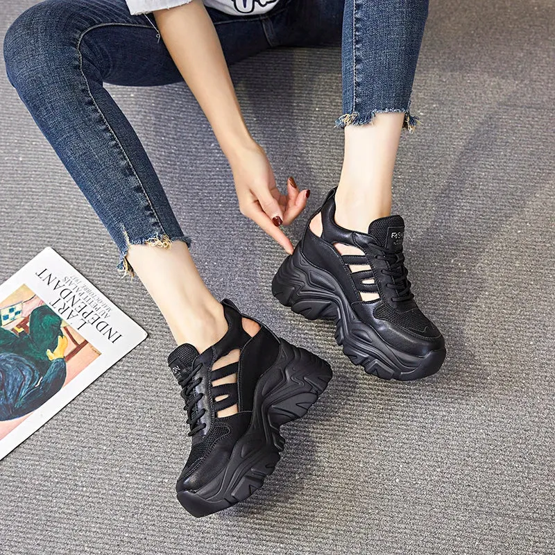 Joskaa 2024 New Black Platform Sneakers Lace Up