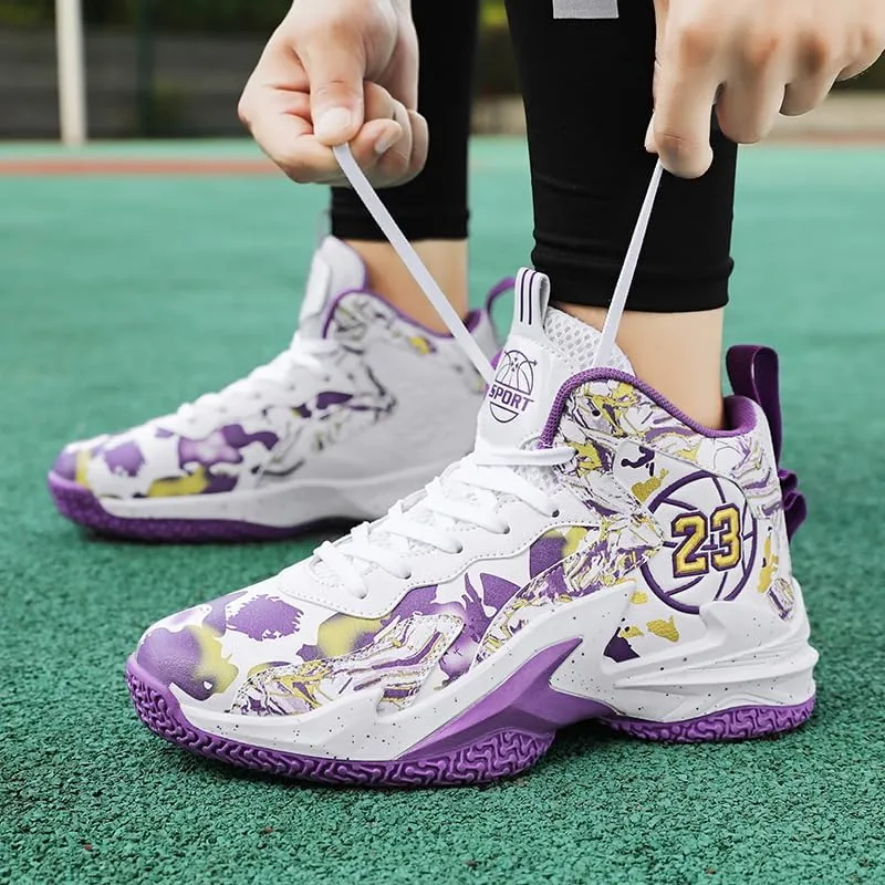 Kids Basketball Shoes, Leather Trendy Casual Sports Basketball Shoes Breathable Comfortable Boys Sneakers for Big Kids??
