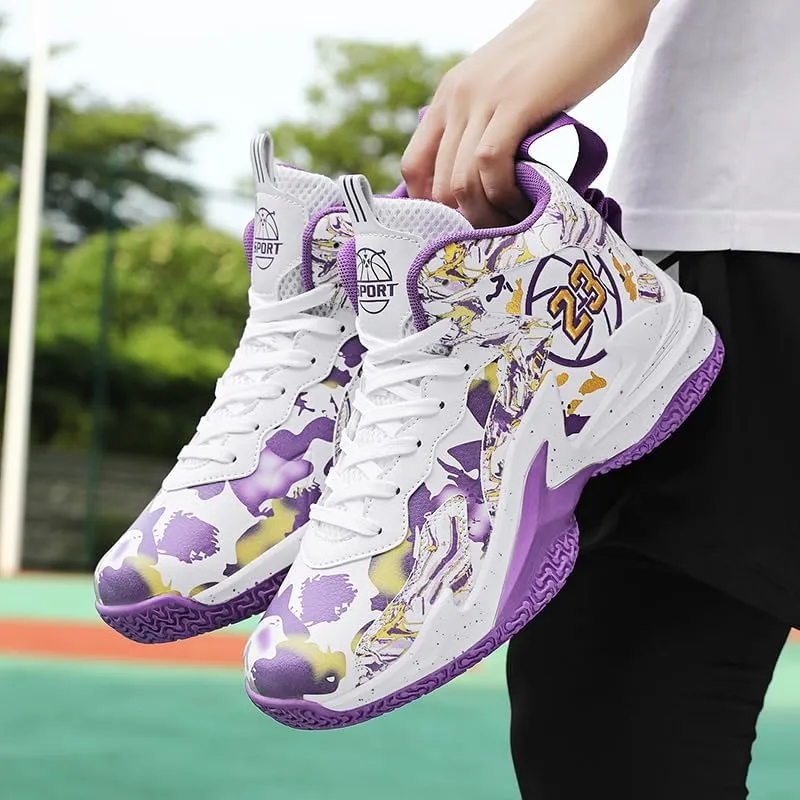 Kids Basketball Shoes, Leather Trendy Casual Sports Basketball Shoes Breathable Comfortable Boys Sneakers for Big Kids??