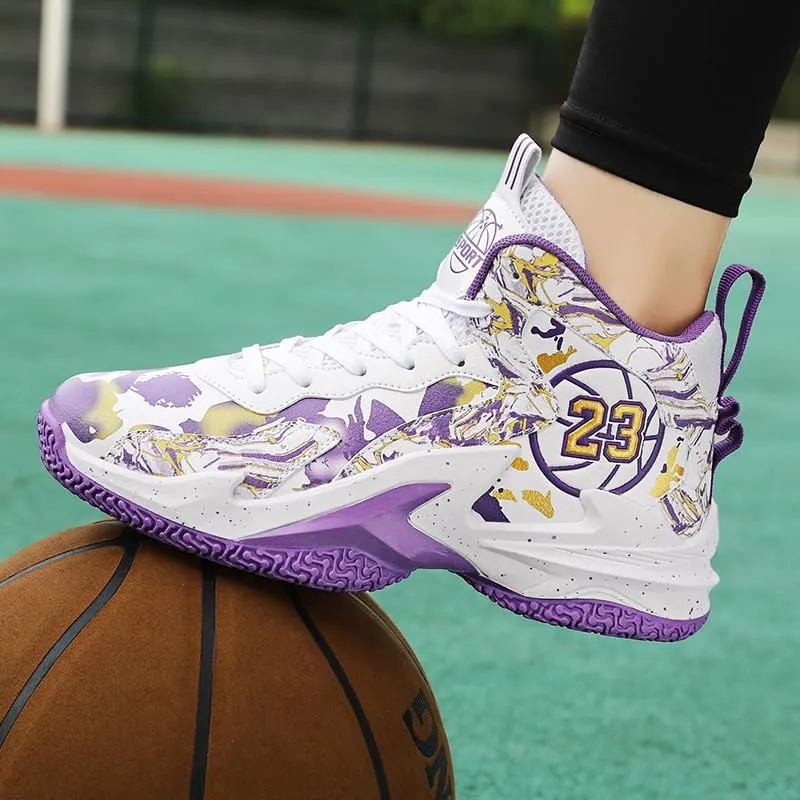 Kids Basketball Shoes, Leather Trendy Casual Sports Basketball Shoes Breathable Comfortable Boys Sneakers for Big Kids??