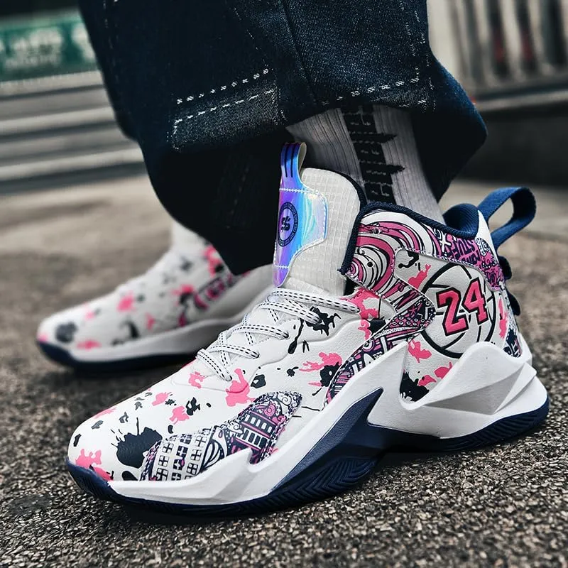 Kids Basketball Shoes, Leather Trendy Casual Sports Basketball Shoes Breathable Comfortable Boys Sneakers for Big Kids??