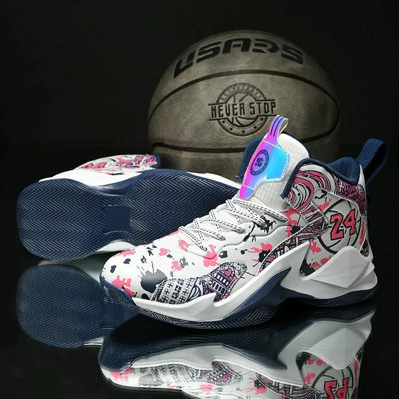 Kids Basketball Shoes, Leather Trendy Casual Sports Basketball Shoes Breathable Comfortable Boys Sneakers for Big Kids??