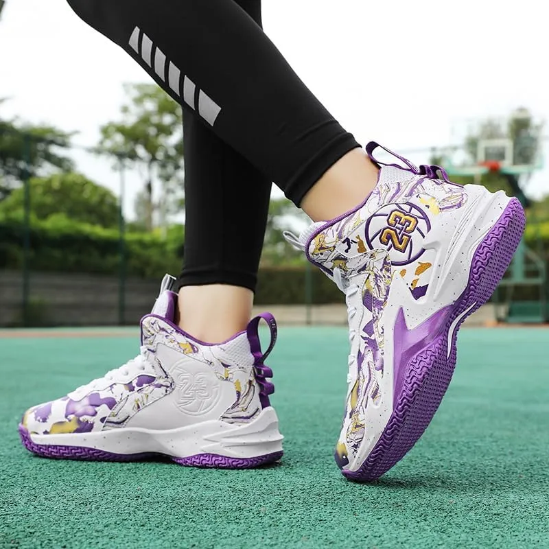 Kids Basketball Shoes, Leather Trendy Casual Sports Basketball Shoes Breathable Comfortable Boys Sneakers for Big Kids??