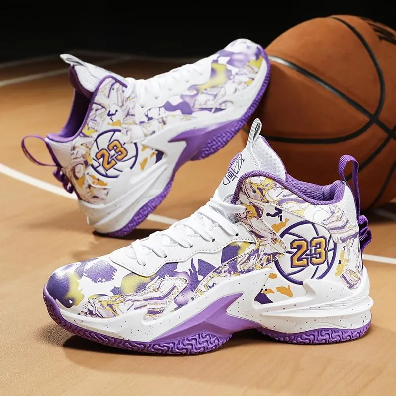 Kids Basketball Shoes, Leather Trendy Casual Sports Basketball Shoes Breathable Comfortable Boys Sneakers for Big Kids??