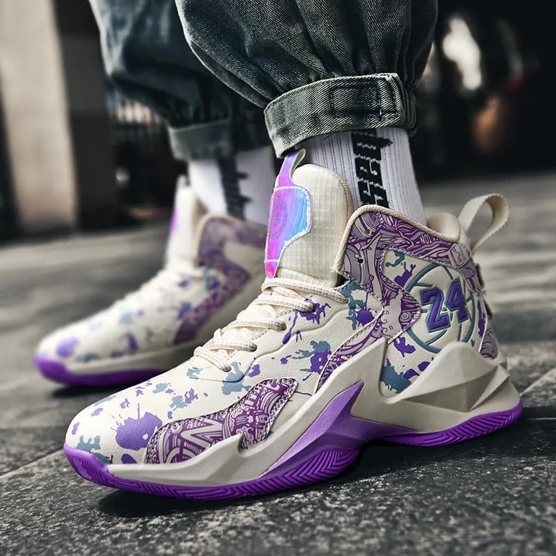 Kids Basketball Shoes, Leather Trendy Casual Sports Basketball Shoes Breathable Comfortable Boys Sneakers for Big Kids??