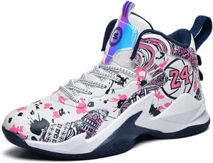 Kids Basketball Shoes, Leather Trendy Casual Sports Basketball Shoes Breathable Comfortable Boys Sneakers for Big Kids??