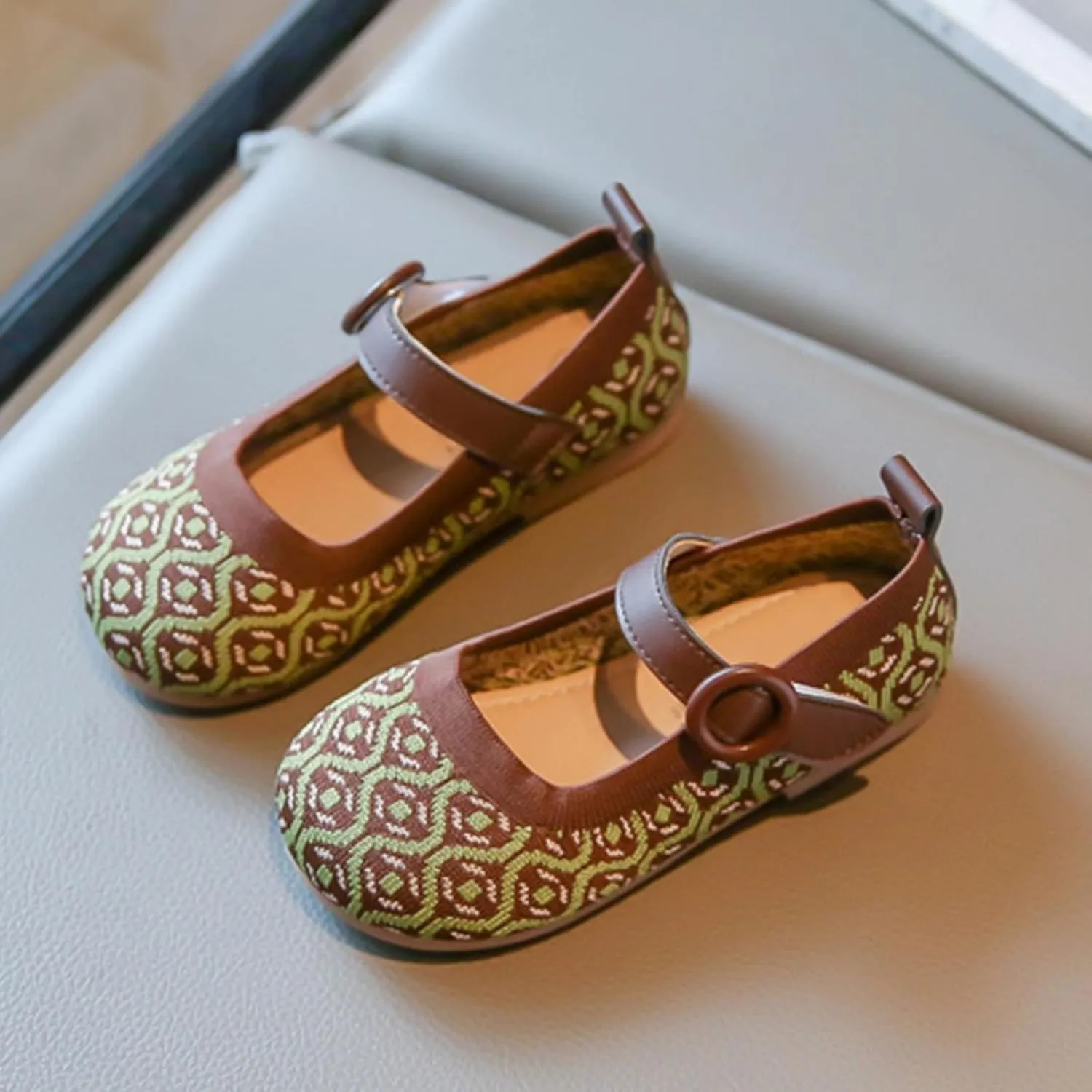 Kids Girls Casual Shoes Spring/Summer Short Heel Ethnic Printing Rubber Sole Birthday gift for 4 month old baby girl
