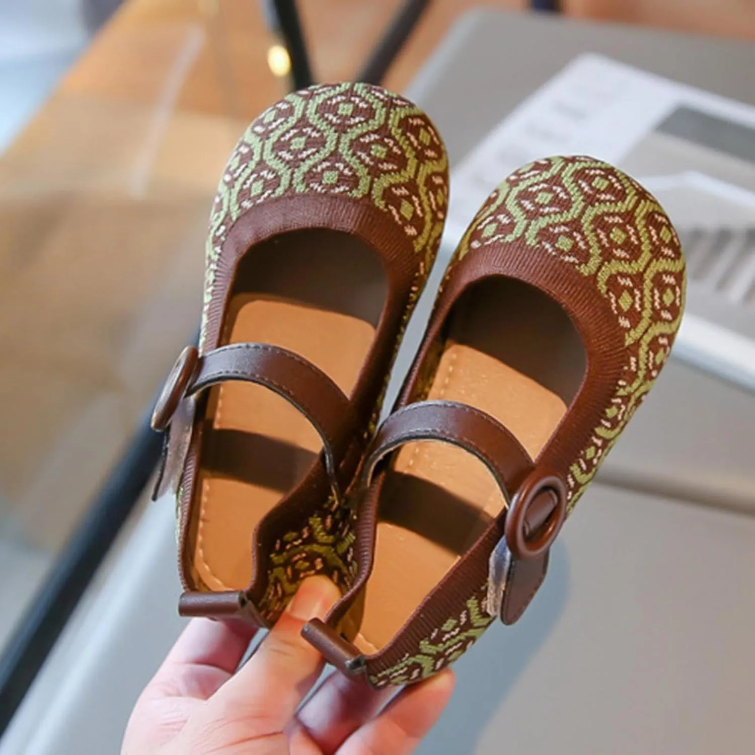 Kids Girls Casual Shoes Spring/Summer Short Heel Ethnic Printing Rubber Sole Birthday gift for 4 month old baby girl