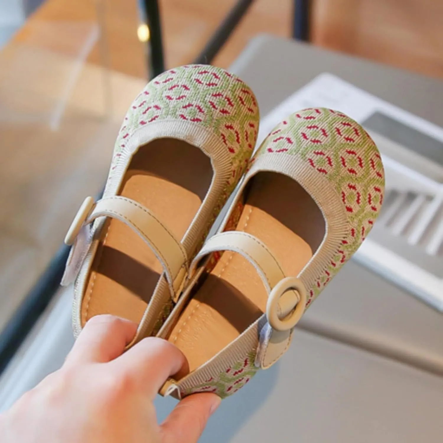 Kids Girls Casual Shoes Spring/Summer Short Heel Ethnic Printing Rubber Sole Birthday gift for 4 month old baby girl