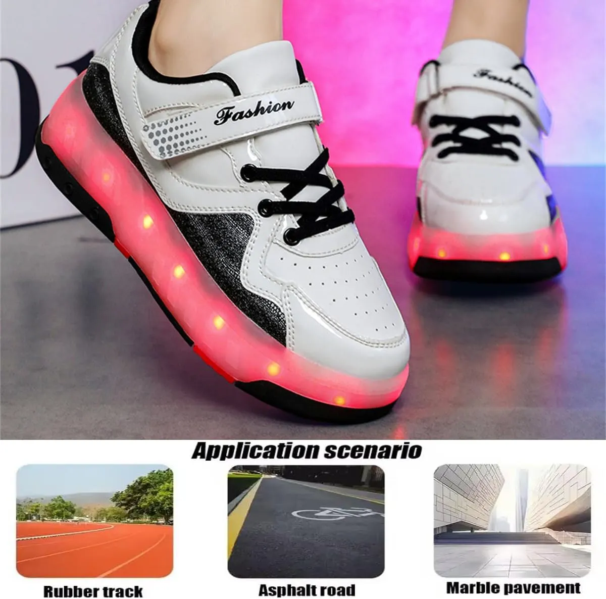 Kids LED Light Up Roller Shoes Sneakers 4-Wheel Removable Roller Skates USB Rechargeable Shoes with Wheels for Boys Girls Kids Birthday Gift