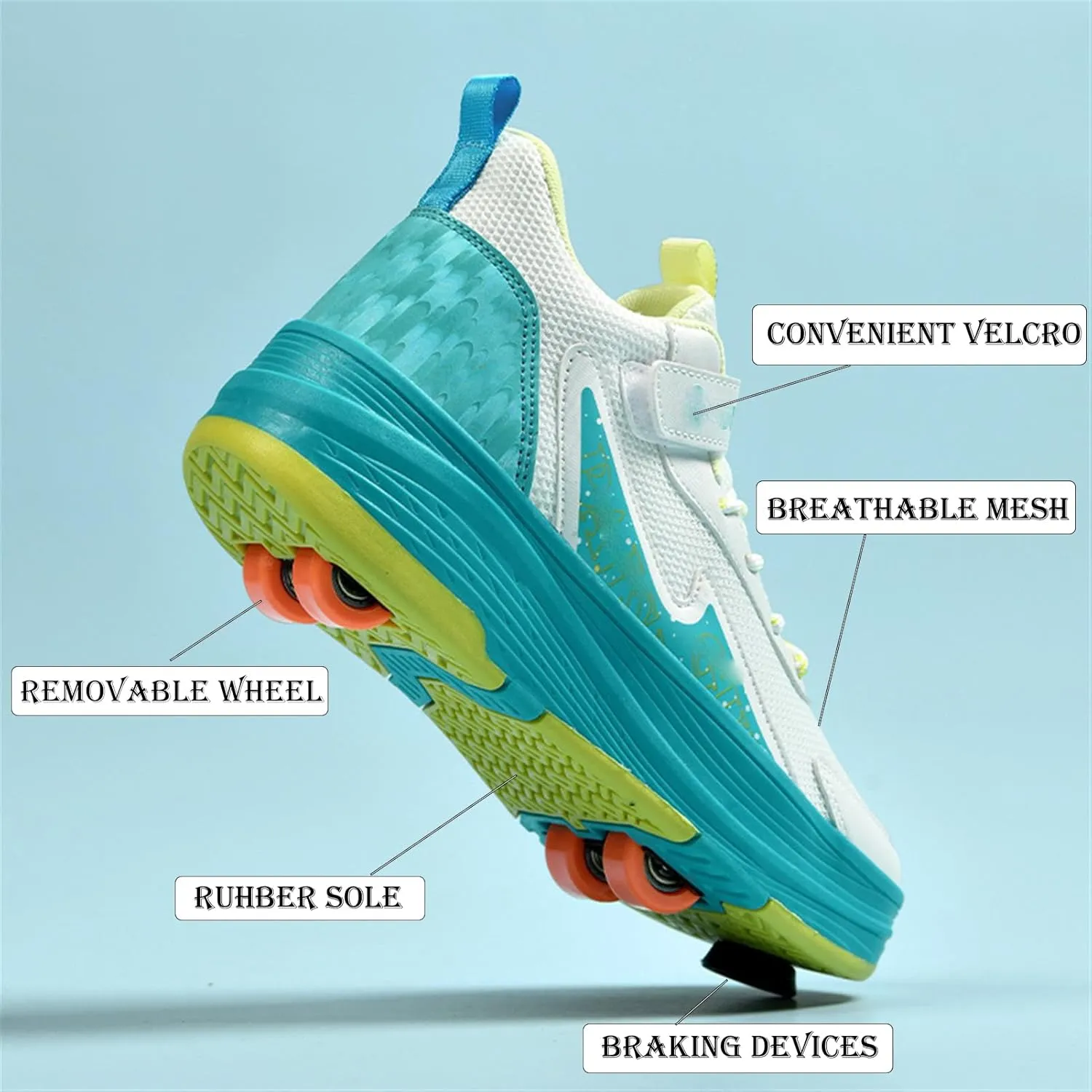 Kids Roller Skate Shoes with Detachable Wheels Fashion Sneakers for Boys & Girls, Outdoor Sports Shoes for Teens