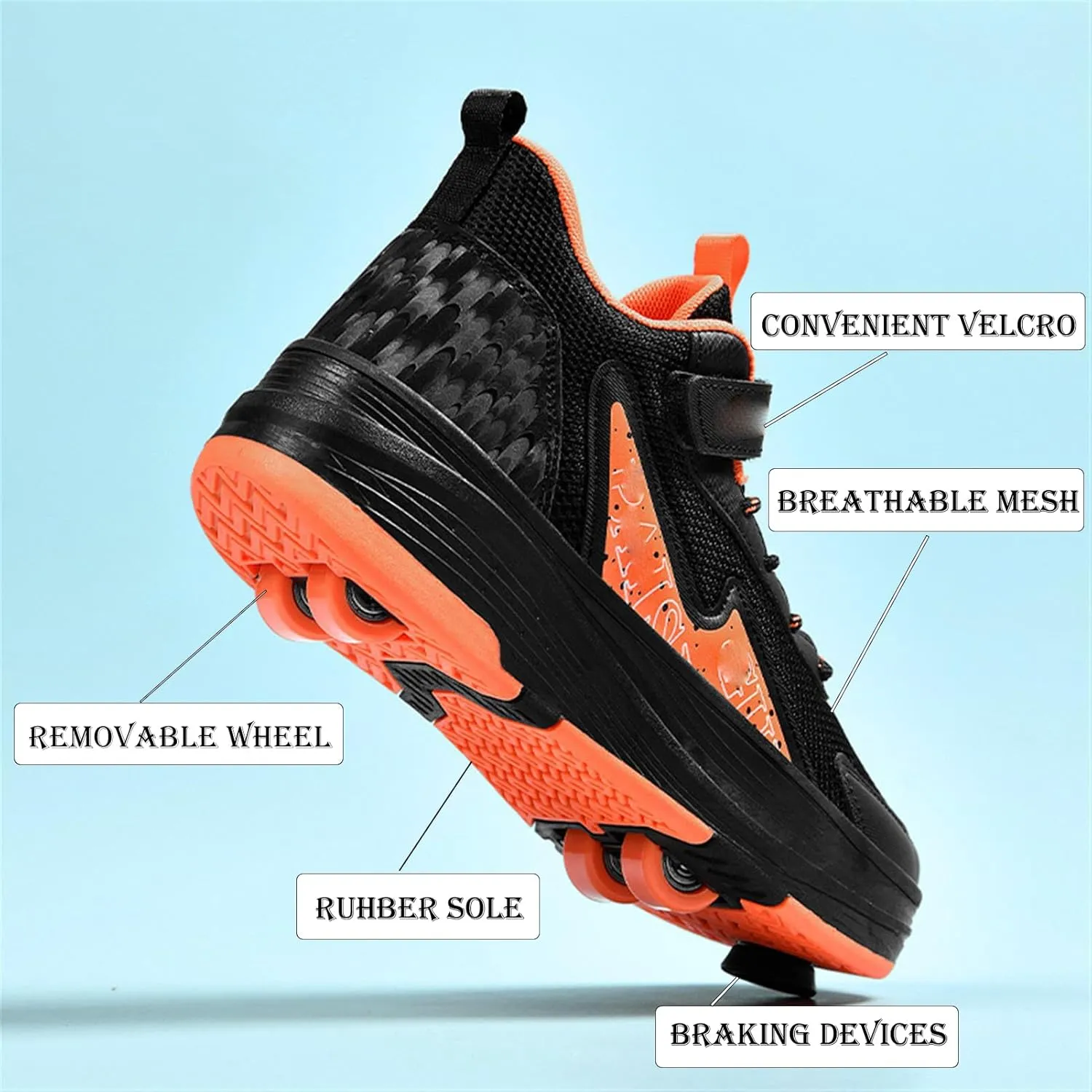 Kids Roller Skate Shoes with Detachable Wheels Fashion Sneakers for Boys & Girls, Outdoor Sports Shoes for Teens