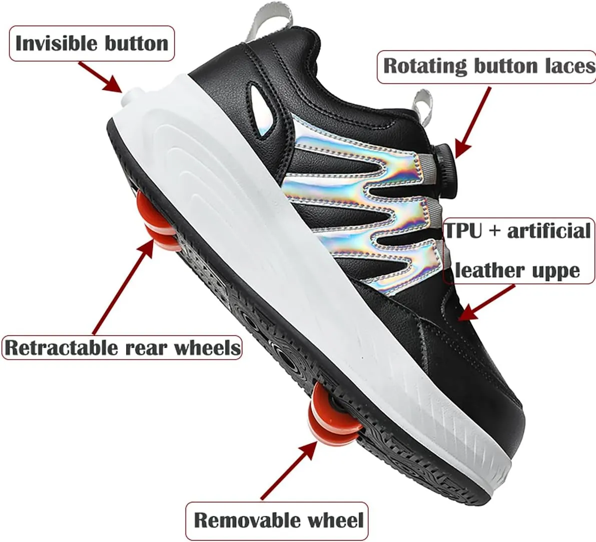 Kids Roller Skate Shoes with Detachable Wheels Fashion Sneakers for Boys & Girls, Outdoor Sports Shoes for Teens
