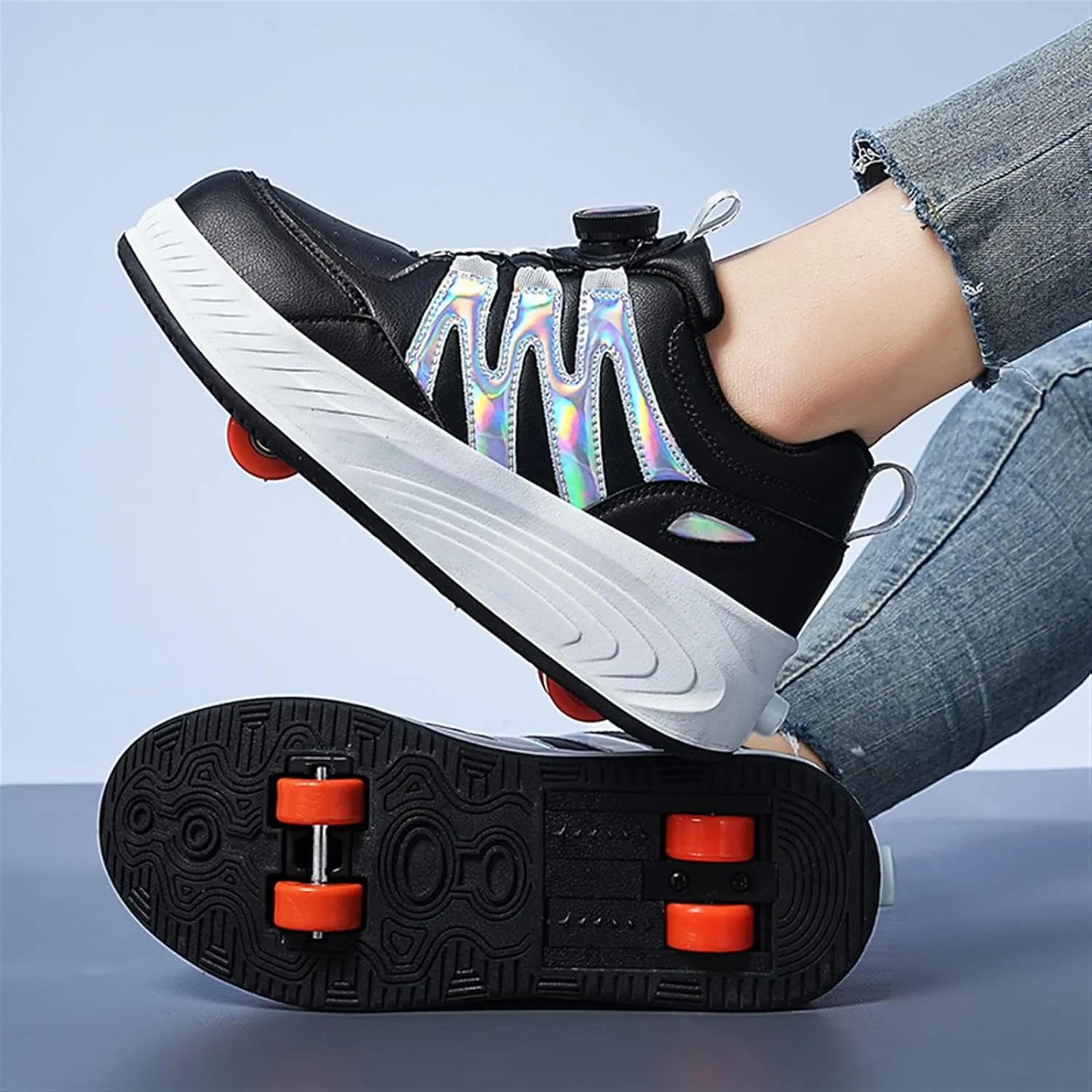 Kids Roller Skate Shoes with Detachable Wheels Fashion Sneakers for Boys & Girls, Outdoor Sports Shoes for Teens