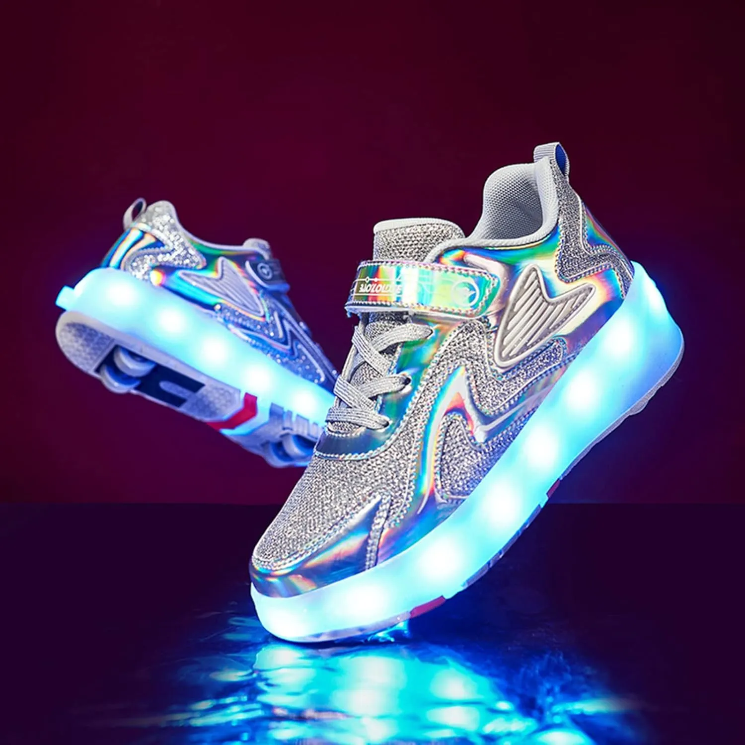Kids Roller Skates Shoes with USB Chargeable LED Lights Double Row Four Wheels Trainers for Boys and Girls,Grey-9